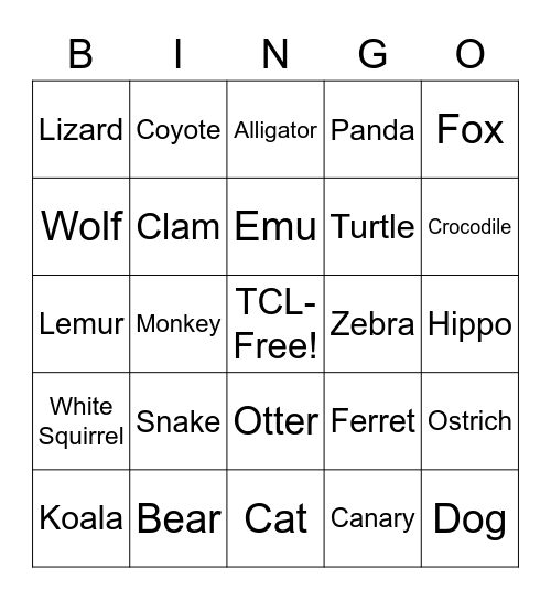 Animals Bingo Card