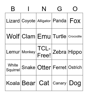 Animals Bingo Card