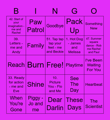 Purple - Lauren - The Chase Bingo Card