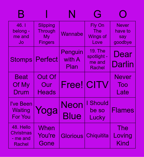 Purple - Lauren - Grace Kelly Bingo Card