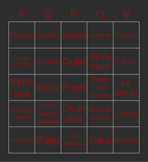 PHASMOPHOBIA Bingo Card