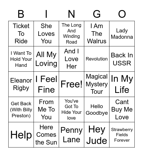 Beatles Bingo Card