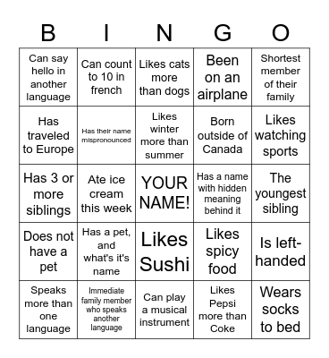 Get to Know You Bingo Card