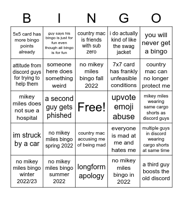 Mikey Miles Discord Bingo Card