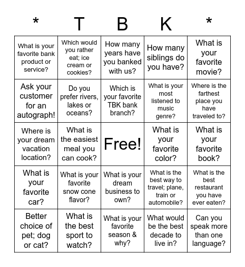 Ask Your Customer Bingo Card