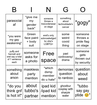 Dsmp panel cringe bingo 2 Bingo Card