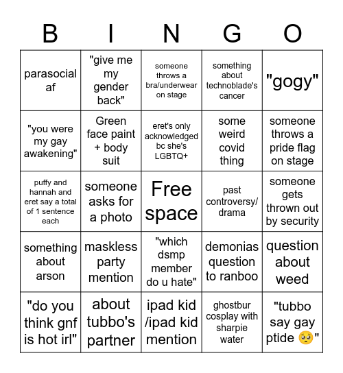 Dsmp panel cringe bingo 2 Bingo Card