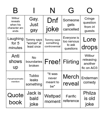 Vidcon 2022 Dream SMP Panel Bingo Card