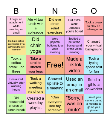 Remote Work Bingo Card