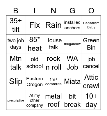 Young Buck Bingo Card