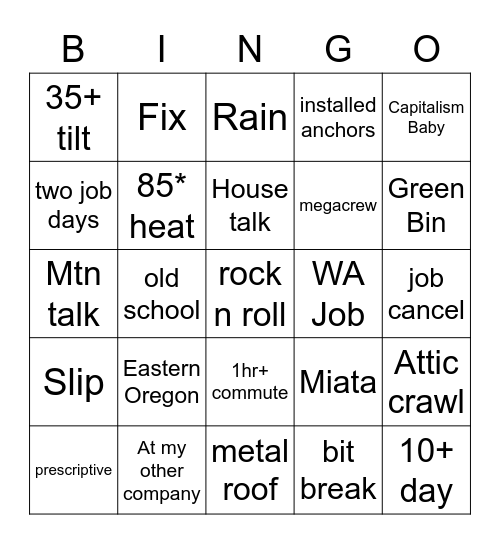 Young Buck Bingo Card