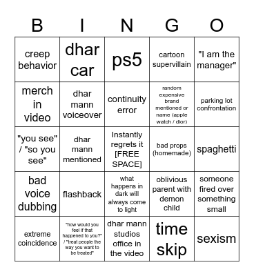 Dhar Mann Bingo v3 (UNOFFICIAL) Bingo Card