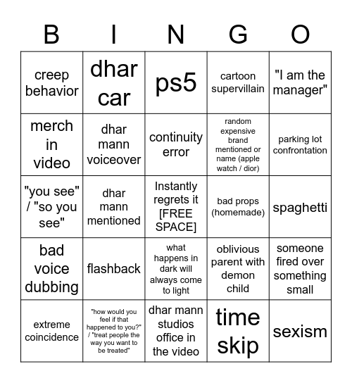 Dhar Mann Bingo v3 (UNOFFICIAL) Bingo Card