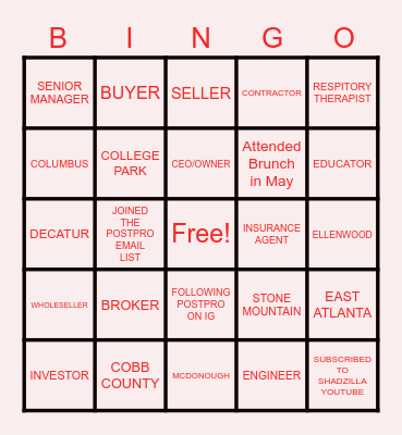 Post Pro Capital Bingo Card