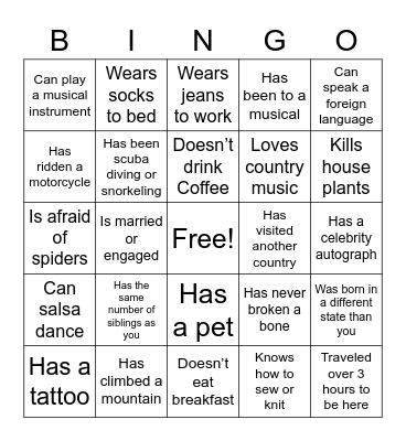 Ice Breaker Bingo Card