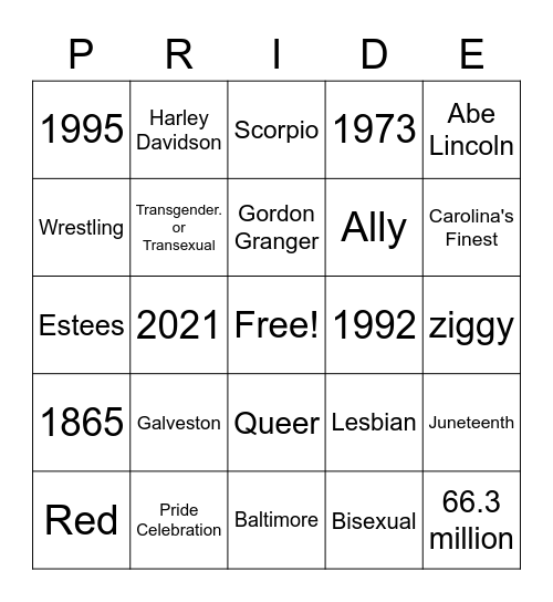 PRIDE Bingo Card