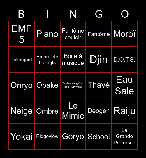 Phasmophobie Popov Bingo Card