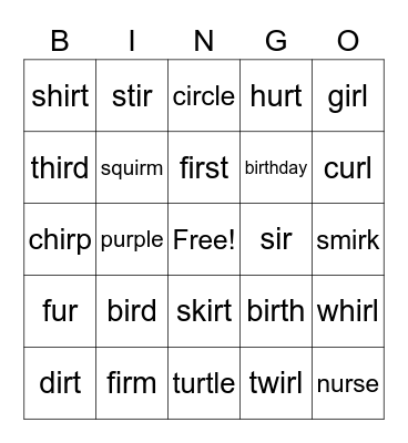 Bossy R Bingo Card