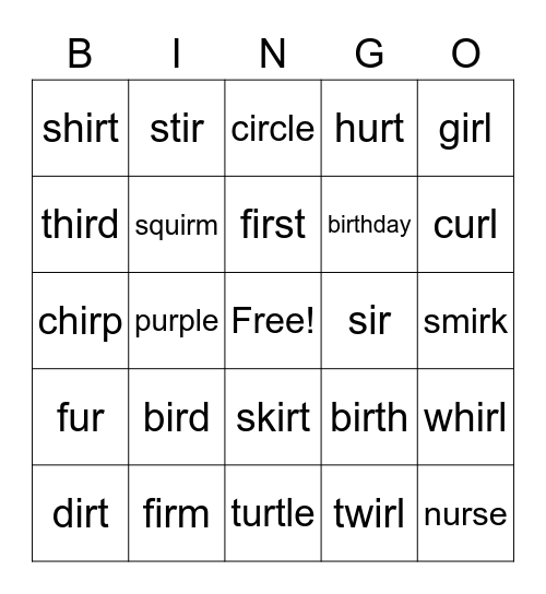 Bossy R Bingo Card