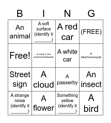 Mindfulness Walk Bingo Card