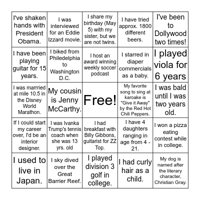 Fun Fact Bingo! Bingo Card