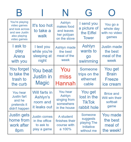 Hannah's Gone Bingo Card