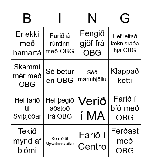 Oddný Bingo Card