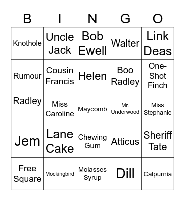 TO KILL A MOCKINGBIRD Bingo Card