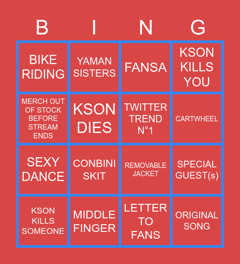KSON 3D DEBUT Bingo Card