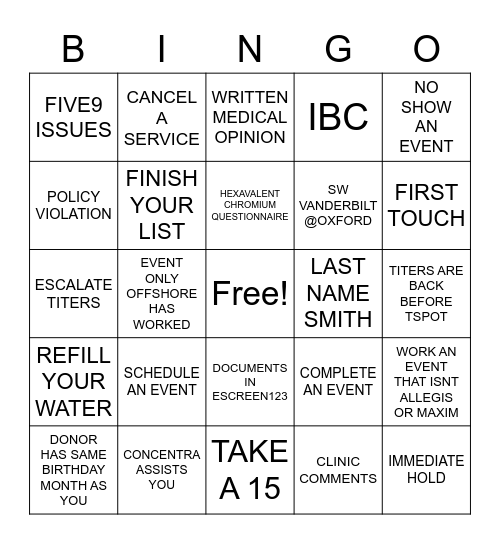 AMS BINGO Card