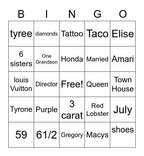 Veronicas Bingo Card