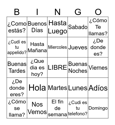 ES LA HORA DE BINGO EN LINEAL Bingo Card