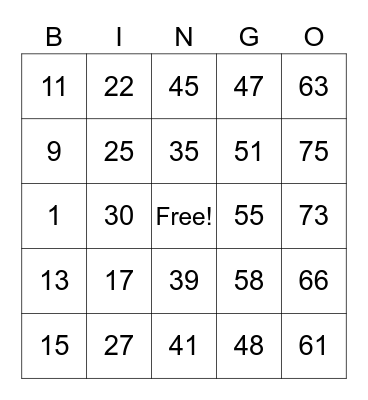 Untitled Bingo Card