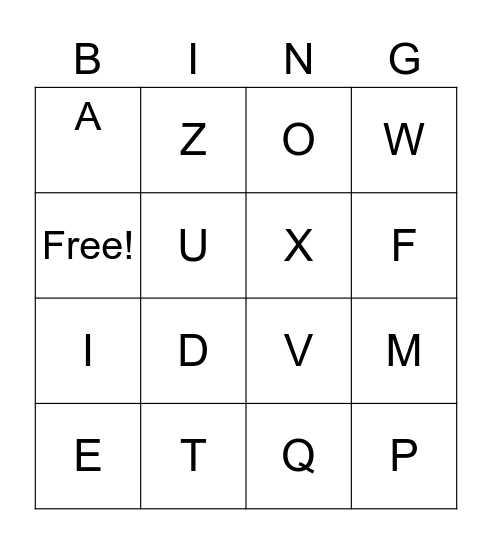 LETTER SOUNDS Bingo Card