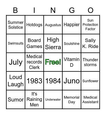 Crystal and Summer Trivia Mish Mash Bingo Card