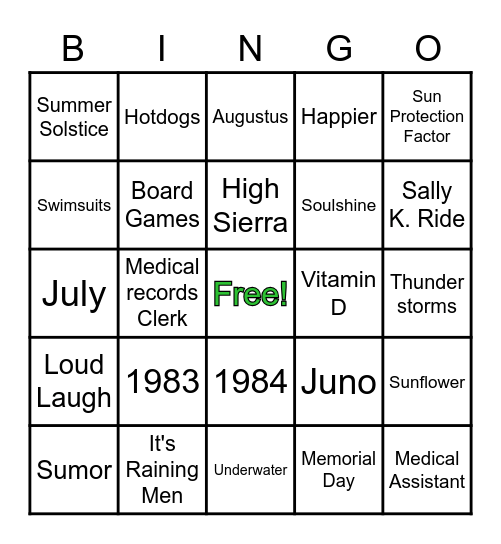 Crystal and Summer Trivia Mish Mash Bingo Card