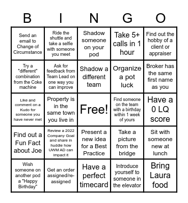 UWM Appraisal Direct BINGO Card