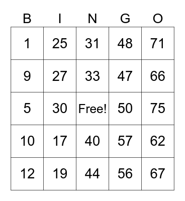 Untitled Bingo Card