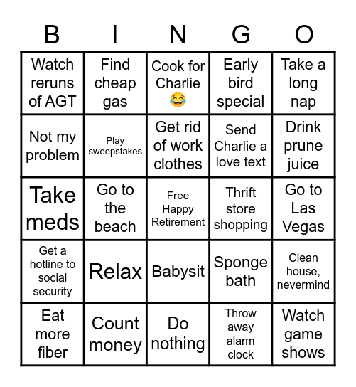 Retirement Bingo Card