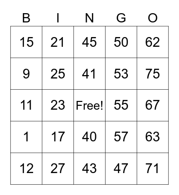 Untitled Bingo Card