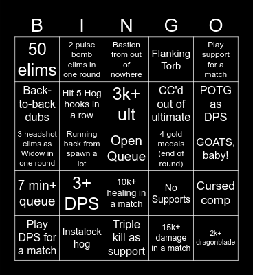 Open Queue Bingo Card