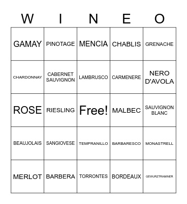 WINE MARKET & TABLE BINGO Card