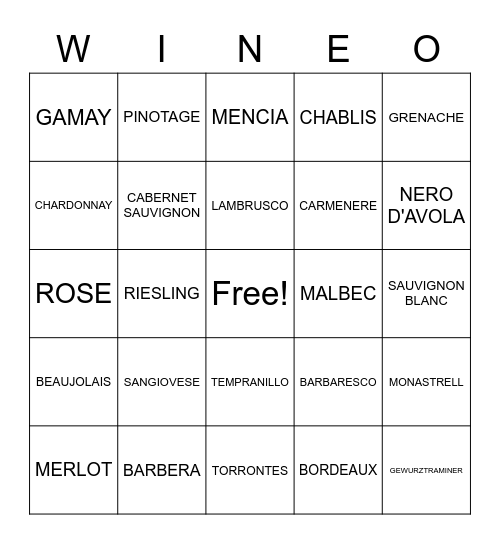 WINE MARKET & TABLE BINGO Card