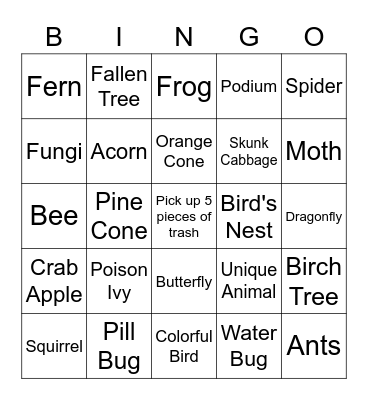 Nature Bingo Card