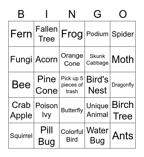 Nature Bingo Card