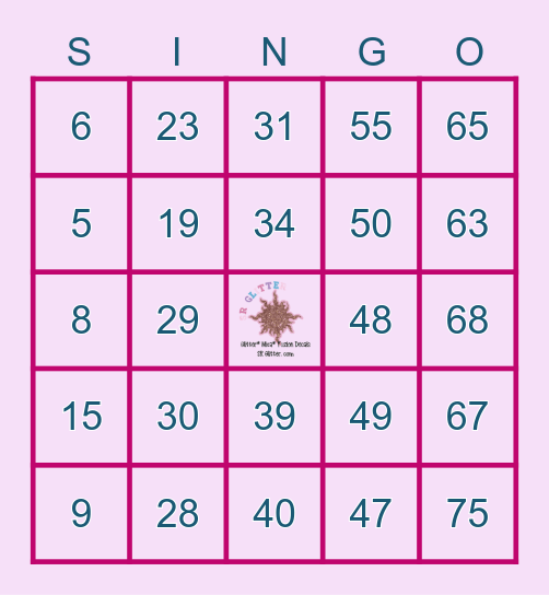 SR Glitter Singo Bingo Card