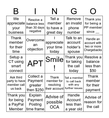 Customer Appreciation Bingo Card