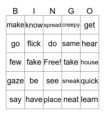 Spelling Bingo Card