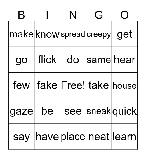 Spelling Bingo Card