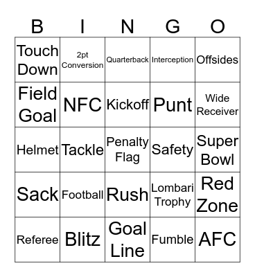 NFL BINGO Card